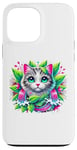 iPhone 13 Pro Max Beloved Cat with Green Leaves Cat Lovers Pink Waterfalls Case