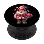 Heart Gnome Graphic And Valentines Flowers For Her Cute Love PopSockets Adhesive PopGrip