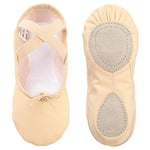 Chaussure de Ballet Danse Classique Toile Chaussures Gymnastique Yoga Ballet Chaussons pour Filles Femmes 28 EU Beige