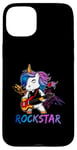 Coque pour iPhone 15 Plus Licorne Rock Star Guitare à bascule Musique Chanteur Rock Band