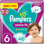 Pampers Baby Nappies Size 6 (15+ kg / 33 lbs), Active Fit, 48 Count, JUMBO+ PAC