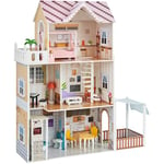 VEVOR Maison de Poupée en Bois pour Enfants, 7 Pièces, Maison de Rêve à Faire Soi-même Moderne pour Poupées 30 cm, 3 Étages, 7 Zones de Jeu, 15 Accessoires Meubles, pour Tout-Petits 3 Ans et Plus