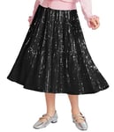 GRACE KARIN Jupe Longue à Paillettes pour Filles Taille Élastique Étagée Maxi Robe de Soirée Noir 7-8 Ans