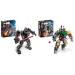 LEGO 75368 Star Wars Darth Vader Mech, Buildable Action Figure Model with Jointed Parts, Minifigure Cockpit and Red Lightsaber, Collectible Toy Aged 6 and Up & 75369 Star Wars Boba Fett Mech