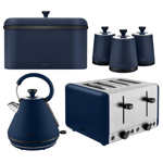 Tower Sera Kettle, 4 Slice Toaster Canisters Bread Bin Set (Midnight Blue) 🚚💨