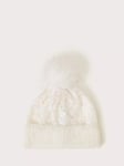 Monsoon Kids' Lizzie Sequin Pom Pom Beanie Hat, Ivory