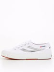 SUPERGA 2953 Swallow Tail Mirror Faux Leather Plimsolls- White Silver, Silver, Size 4, Women