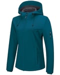 Outdoor Ventures Veste softshell imperméable et respirante pour femme - Veste demi-saison coupe-vent - Veste fonctionnelle avec capuche, Cyan foncé, S