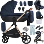 Sianldcone Poussette 4 en 1, Tissus Haut de Gamme Poussette Bebe, Poussoir Bidirectionnel Poussette Avec Cosy, Vision Buverte Poussettes Combinées (H2 Blue)