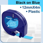 91201 Compatible pour Dymo Letratag Cartouche Ruban D'étiquettes En Plastique 12mm pour Dymo LetraTag Vopewriter LT-100H Étiqueteuse QX50 200B - Type Black on Blue-12mm