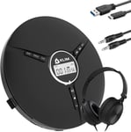 Discman Avec Casque ? Lecteur Cd Portable Avec Casque Audio - Batterie Int?gr?e - Nouveaut? 2024 - Baladeur Lecteur Cd Pour Voiture, Mini Walkman Cd, Compatible Avec Cd-R, Cd-Rw Et Mp3 - Noir