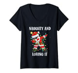 Womens Christmas Costume NAUGHTY AND LOVING IT Funny Children V-Neck T-Shirt