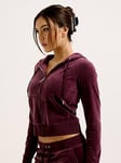 Juicy Couture Classic Velour Fitted Hoodie With Tonal Jc Embroidery, Purple, Size M, Women