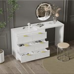 Wishdor - Coiffeuse avec table d'appoint, table de bureau avec 6 tiroirs, poignées dorées, motif floral, blanc, sans miroir ni tabouret