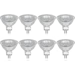 Paket med 8 halogenlampor Gu5.3 Mr16 35w 12v dimbara - Varmvit 2800k, 400 lumen, glaskupa