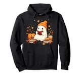 Cute Ghost Reading Book Lovers Halloween Ghost Coffee Cozy Pullover Hoodie