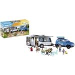 PLAYMOBIL 71423 Famille avec voiture et caravane - Contient 3 personnages, du mobilier et de nombreux accessoires.