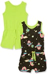 Amazon Essentials Girls' Knitted Sleeveless Rompers (Previously Spotted Zebra), Pack of 2, Black Aliens/Neon Lime Green, 8 Years