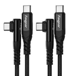 Lot de 2 câbles USB C vers USB C,1 m,60 W,type C vers type C,angle droit de 90 degrés,charge rapide PD,compatible avec Galaxy S22,S21,Mac-Book,i-Pad Pro,i-Pad Air (0,9 m,noir)