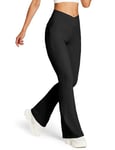 BALEAF Legging évasé pour femme avec poches zippées - Pantalon de yoga taille haute en V croisé - Legging gainant - 73,7 cm/78,7 cm, 31-noir, L