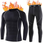 ZDQ Thermiques sous-Vêtement Hommes Séchage Rapide Ensemble sous-Vêtements Thermique Homme Leger Ski Base Layer Manches Longue Pantalon Souple Hiver Sport Bas Longues Noir XL