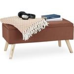 Banc de rangement, rembourré, pieds en bois, coffre avec revêtement en tissu 39,5 x 79,5 x 39 cm, marron - Relaxdays