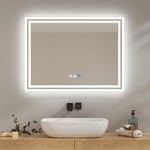 EMKE Miroir Salle de Bain avec Éclairage 80x60 cm, Miroir LED avec Capteur de Mouvement, Anti-buée, 3 Couleurs de Lumière Dimmables, Arrêt Automatique Après 1 Heure, IP44,Miroir Salle de Bain