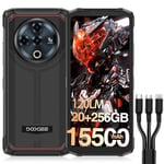 DOOGEE Fire 6 Power Rugged Smartphone, 120LM Dual Light Flashlight, 15500mAh/33W, Rugged Phone Android 14, 20GB+256GB/2TB, 50MP, 3 Cards Slots, 4G Unlocked Mobile Phones, Waterproof Phone, 18W OTG/NFC