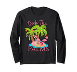 Deck The Palms Trees Christmas Lights Flamingos Coastal Long Sleeve T-Shirt