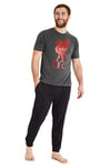 Liverpool F.C. Mens Pyjamas Set, Long Cotton PJs, Football Gifts (L, Grey/Black)