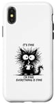 Coque pour iPhone X/XS Cute Black Cat It's Fine I'm Fine Everything Is Fine Funny