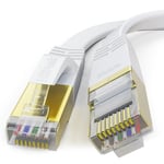 Cable Ethernet Cat 8 Rj45, Cable Réseau Plat en Haut Débit Internet De 40 Gigabits/s 2000 MHz, Cable LAN Blanc 1m