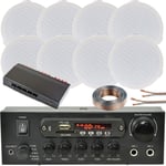 Bluetooth Ceiling Music Kit 4 Zone Stereo Amplifier & 8x Mini Flush Speakers