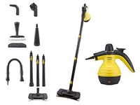 BEPER P202VAL001 Cleaner and sanitizing Broom 10in1, Ideal for Multiple Surfaces, Complete with 10 Accessories, Capacity 350 ml, Power 1050W, Steam Flow 25g-30g / min, 5m Cable, Black/Yellow, Plastic