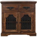 Buffet, meuble de rangement en métal et bois de Sheesham coloris marron foncé - Longueur 90 x Profondeur 40 x hauteur 90 cm -PEGANE-