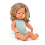 Miniland Dolls Poupée caucasienne Blonde foncée avec Vitiligo, 38 cm, Faite à la Main, avec Parfum. Poupées inclusives. Diversité. Colourful Edition.