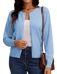 Irevial Gilet Boléro Femme Cardigan léger à Manches Longues, Col Rond Décontracté Boutons et Design Uni Manteau Tricoté Élégant Bleu Ciel，M