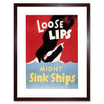 Wee Blue Coo War WWII Loose Lips Sink Ships Art Wood Frame Picture Gift Framed Wall Art Print