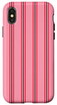 Coque pour iPhone X/XS Rose Rouge rayé Girly Esthétique Preppy Stripe