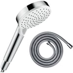 Pommeau de douche Hansgrohe Crometta EcoSmart 2 jets blanc/chromé + flexible de douche 2 m Hansgrohe Metaflex chromé