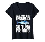 Womens Cast Away Your Troubles Go Tuna Fishing V-Neck T-Shirt