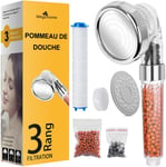 Pommeau De Douche, Pommeau Douche Anti Calcaire Économiseur D'Eau Haute Pression Filtre À Trois Niveaux Système De Filtrage Ionique Avec Filtre Coton Pp Remplaçable[ACC091090]