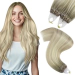 YoungSee Extension Cheveux Micro Ring Ombre 18 Pouces 45 cm Extension Froid Cheveux Humain Easy Loop Blond Cendré avec Blonde Platine Ombre Extension Anneaux à Froid Ombre 50Brin/50G