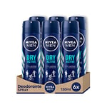 NIVEA MEN Dry Fresh Spray Déodorant 6 x 150 ml pour homme avec formule Dual Active Déodorant anti-transpirant pour 48 h de fraîcheur intense sur la peau