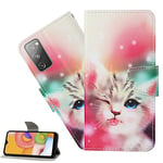 LEMAXELERS Coque Galaxy A41,Portefeuille Etui Housse pour Samsung Galaxy A41 Coque Paillette Fleur Papillon Chat PU Cuir Flip Wallet Étui Couverture pour Samsung Galaxy A41,XC4 Wink Cat