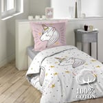 Cdaffaires - Housse de couette enfant 140 x 200 cm coton + 1 taie Licorne liliro