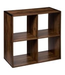 Meuble Etagère 4 cases de rangement coloris bois foncé style Industriel H 67.5 cm