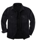 ZENTHACE Veste chemise chaude en flanelle polaire doublée Sherpa pour homme (doublure en polaire Sherpa), Sergé noir, L