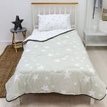 Rest Easy Single Coverless Duvet Bedding | Care Free Reversible Coverless Quilt & Pillowcase | Washable Duvet | Perfect For Travelling & Sleepovers, 4.5 Tog Grey Stars Design