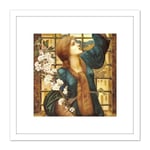 Burne Jones Hope Woman Flowers Painting 8X8 Inch Square Wooden Framed Wall Art Print Picture with Mount